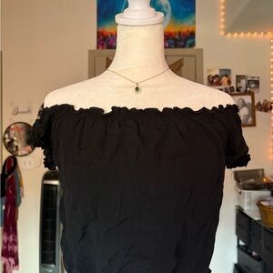 Brandy Melville Black Off-Shoulder Smocked Crop Top